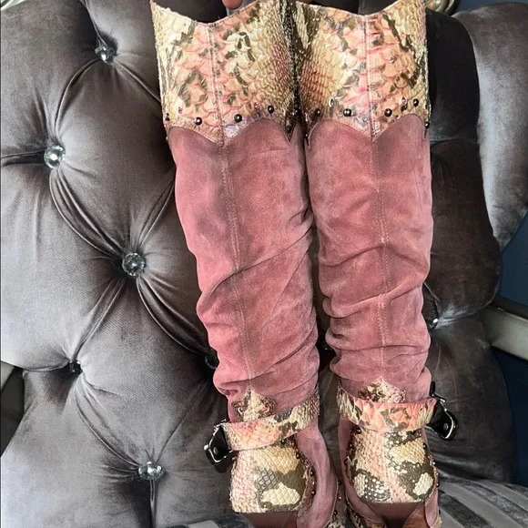 👑 El Dantés "Hecho a Mano" Spain Vintage Snakeskin & Suede Boots 👑 - Picture 8 of 9